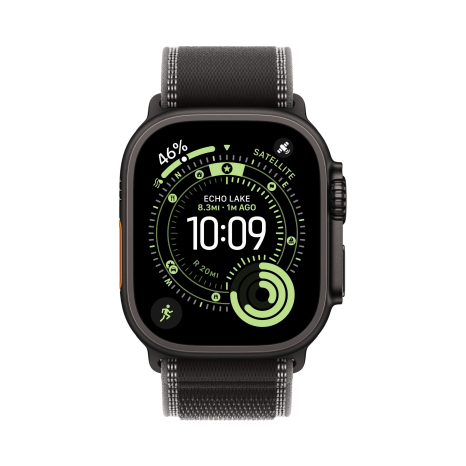 Apple Watch Ultra 3 49 мм, корпус из черного титана, ремешок Trail черного цвета, размер M/L